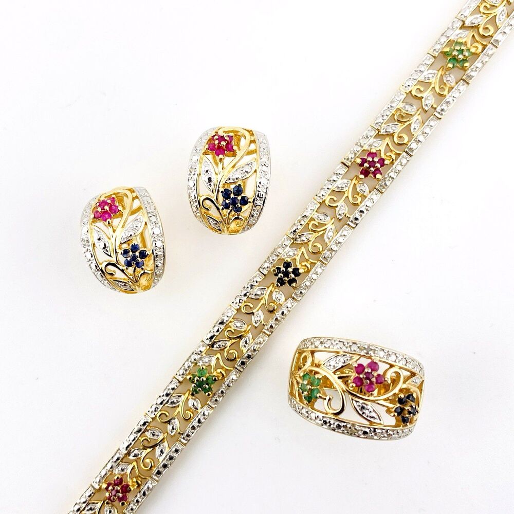 Ross Simmons Gold Vermeil Bracelet Earrings Ring Set Edwardian Inspired